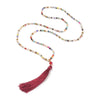 Collier Boho avec pompon, ras du cou, pendentif en cristal