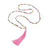 Collier Boho avec pompon, ras du cou, pendentif en cristal