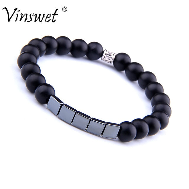 Bracelets extensibles Vintage bijoux en hématite perles en pierre naturelle