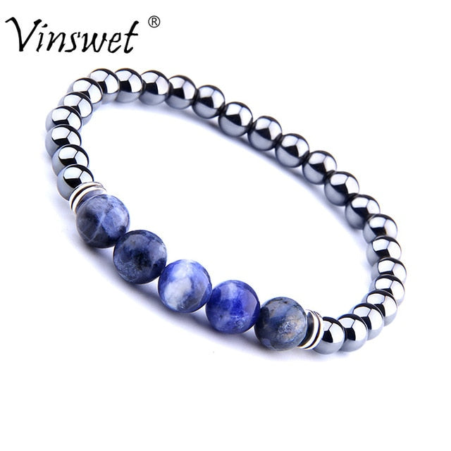 Bracelets extensibles Vintage bijoux en hématite perles en pierre naturelle