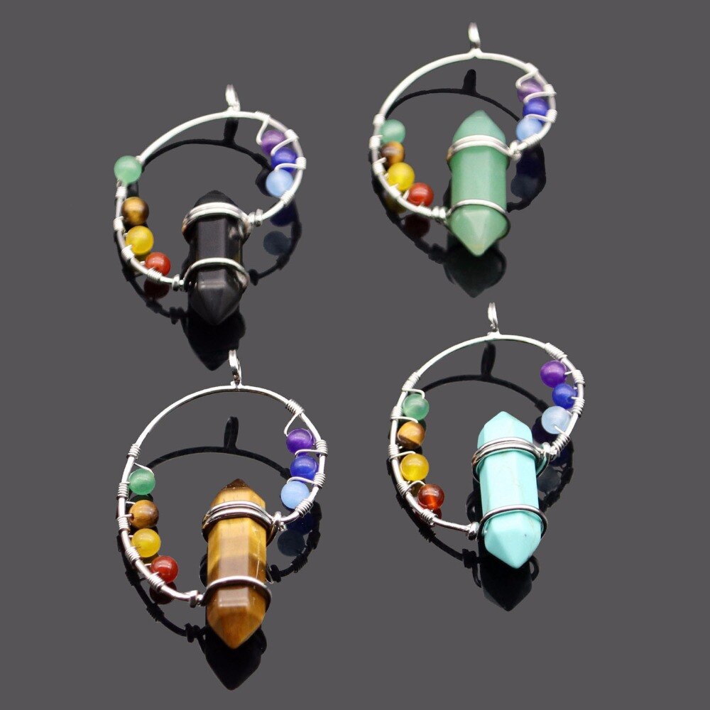 Reiki guérison méditation pendentif véritable pierre naturelle 7 Chakra pendentifs hexagonaux
