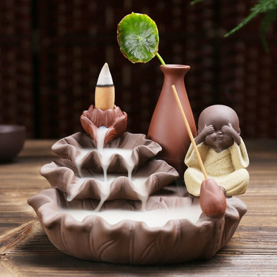Encens en céramique moine, porte-encens bâtons à reflux, brûleur Lotus