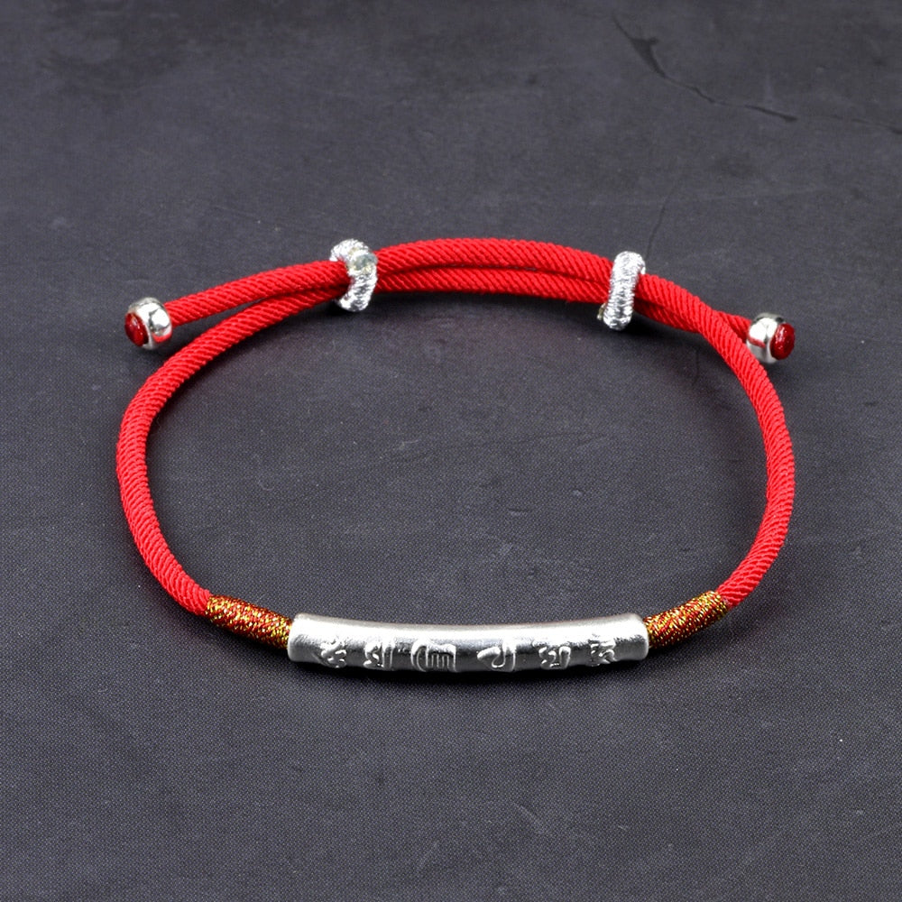 Bracelet fait à la main en argent Sterling 999, couleur or, fine, chaîne rouge