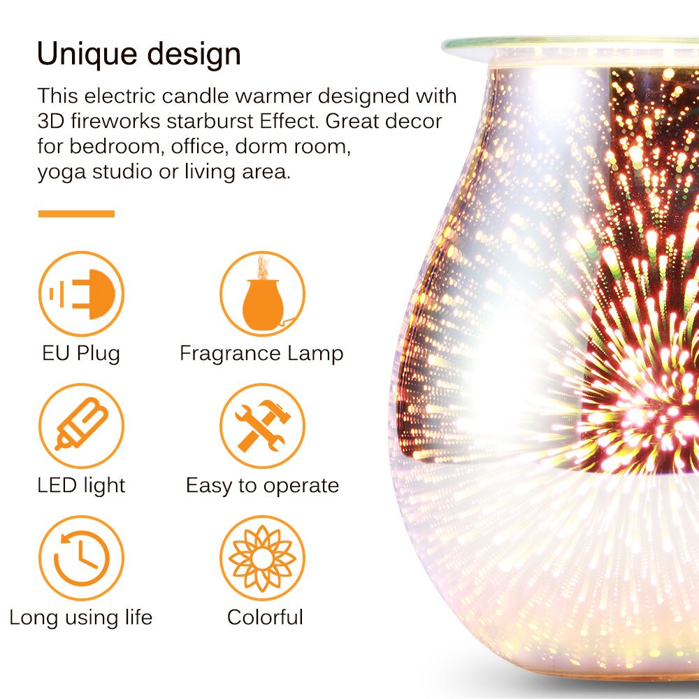 Diffuseur d'huile essentielle, chauffe-bougie électrique, humidificateur en verre à LED