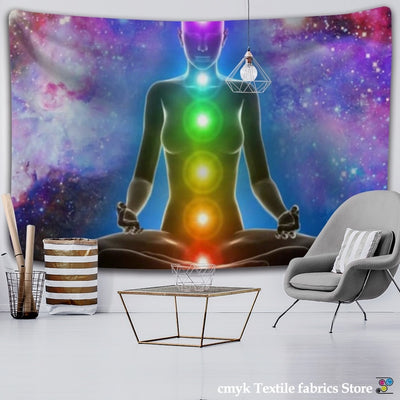 Inde Mandala bouddha Statue méditation 7 ChakraTarot tenture murale psychédéli