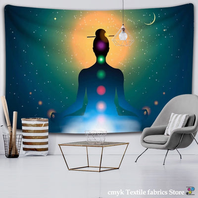 Inde Mandala bouddha Statue méditation 7 ChakraTarot tenture murale psychédéli