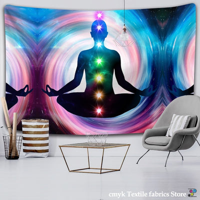 Inde Mandala bouddha Statue méditation 7 ChakraTarot tenture murale psychédéli