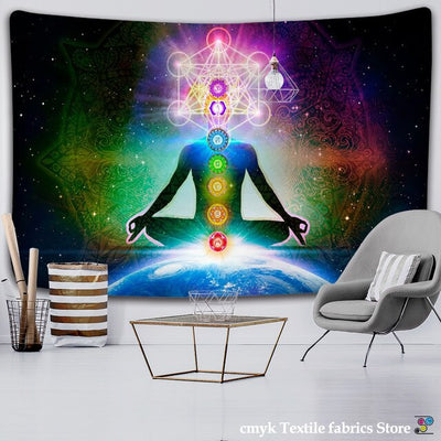 Inde Mandala bouddha Statue méditation 7 ChakraTarot tenture murale psychédéli