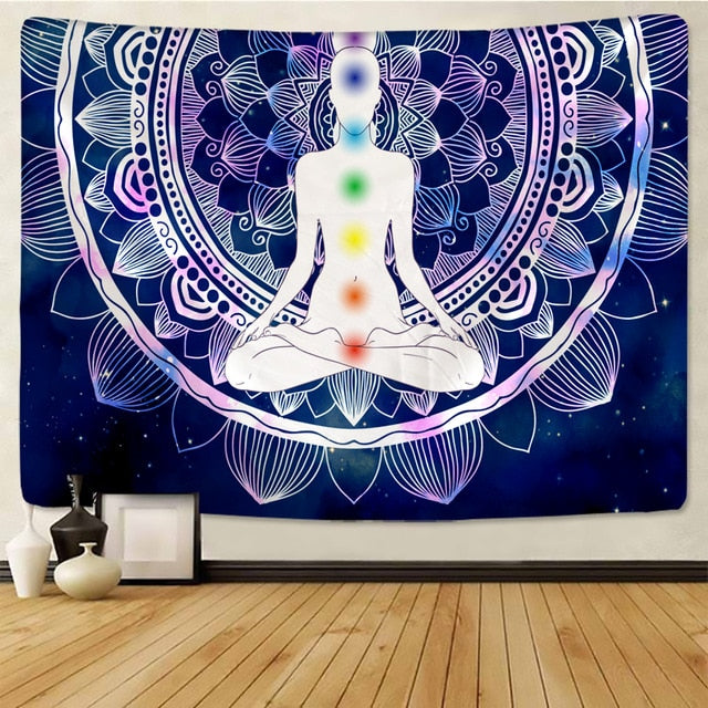 Inde Mandala bouddha Statue méditation 7 ChakraTarot tenture murale psychédéli
