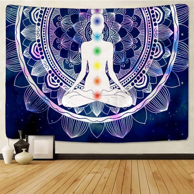 Inde Mandala bouddha Statue méditation 7 ChakraTarot tenture murale psychédéli