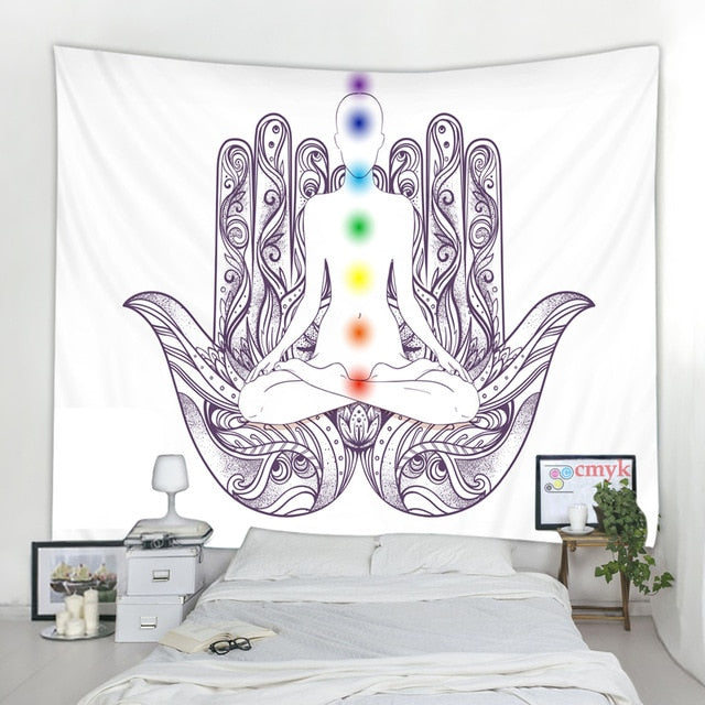 Inde Mandala bouddha Statue méditation 7 ChakraTarot tenture murale psychédéli