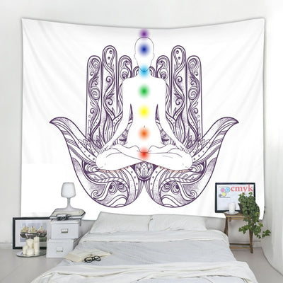 Inde Mandala bouddha Statue méditation 7 ChakraTarot tenture murale psychédéli