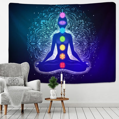 Inde Mandala bouddha Statue méditation 7 ChakraTarot tenture murale psychédéli