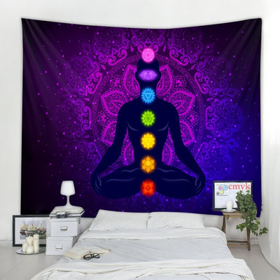 Inde Mandala bouddha Statue méditation 7 ChakraTarot tenture murale psychédéli