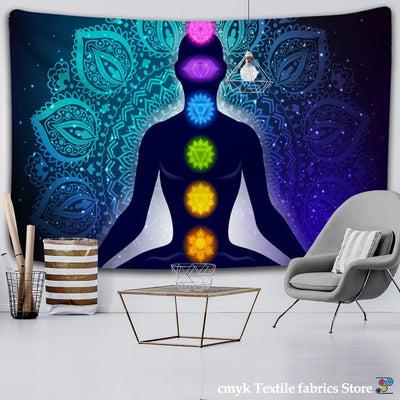 Inde Mandala bouddha Statue méditation 7 ChakraTarot tenture murale psychédéli