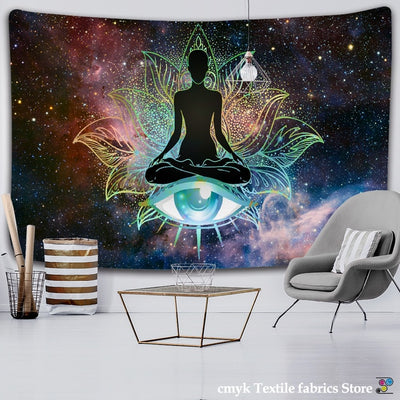 Inde Mandala bouddha Statue méditation 7 ChakraTarot tenture murale psychédéli