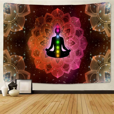 Inde Mandala bouddha Statue méditation 7 ChakraTarot tenture murale psychédéli