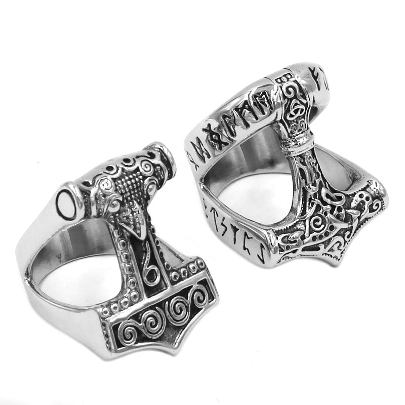 Tribal symbole mythe Thor marteau anneau en acier inoxydable bijoux nordique Viking