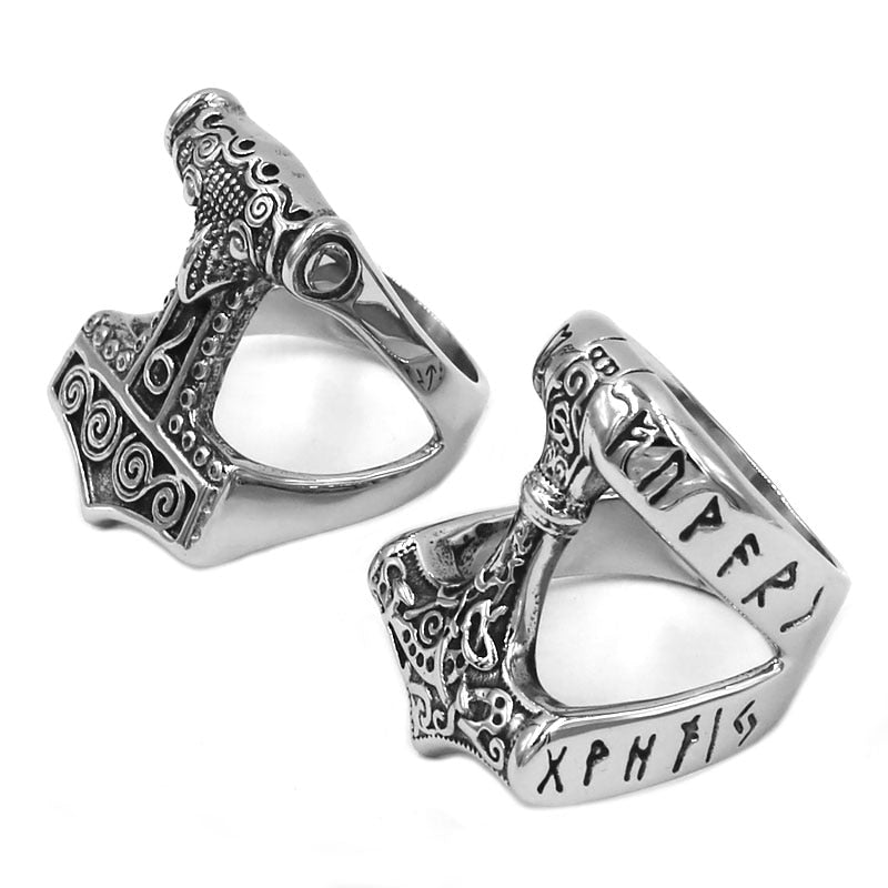 Tribal symbole mythe Thor marteau anneau en acier inoxydable bijoux nordique Viking