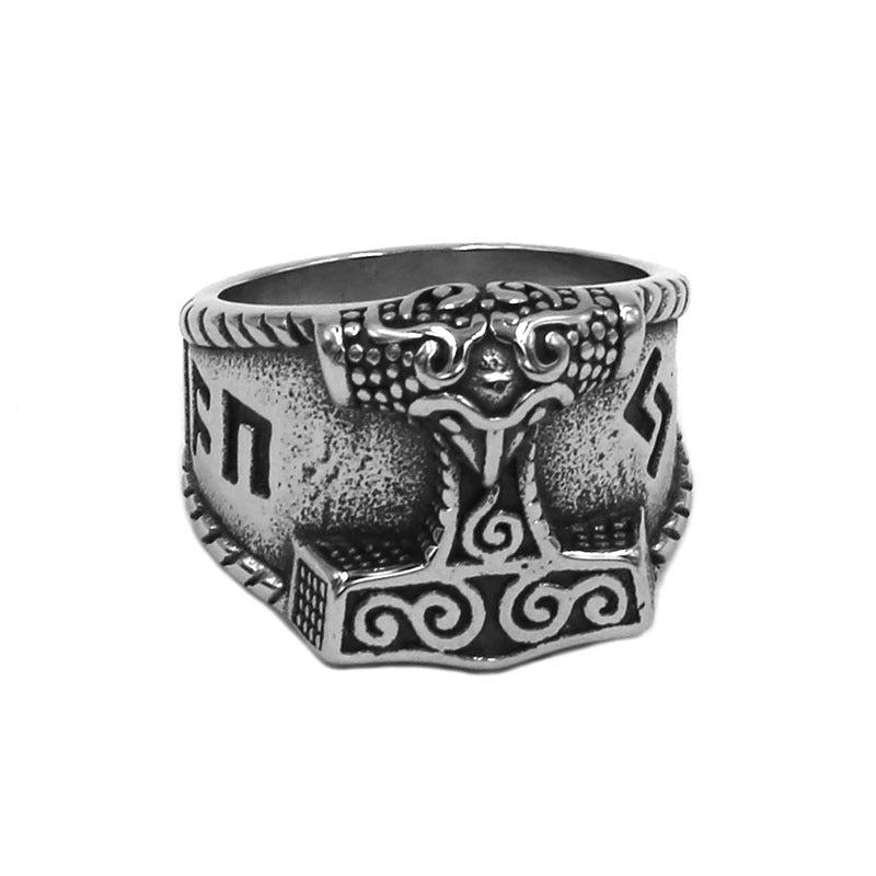 Tribal symbole mythe Thor marteau anneau en acier inoxydable bijoux nordique Viking