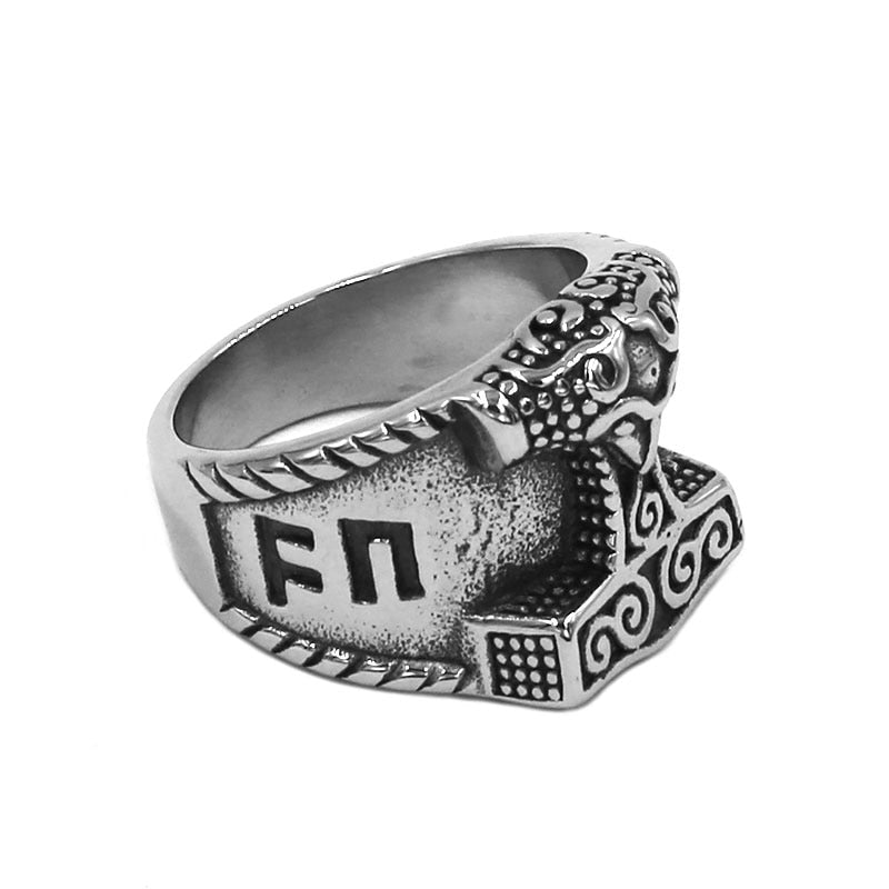 Tribal symbole mythe Thor marteau anneau en acier inoxydable bijoux nordique Viking
