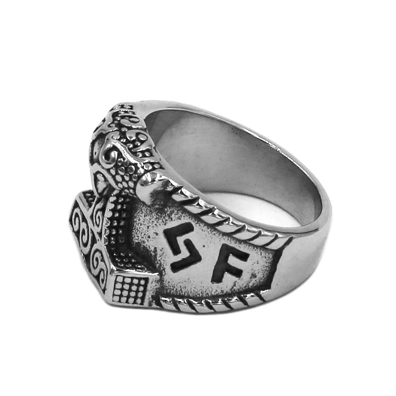 Tribal symbole mythe Thor marteau anneau en acier inoxydable bijoux nordique Viking