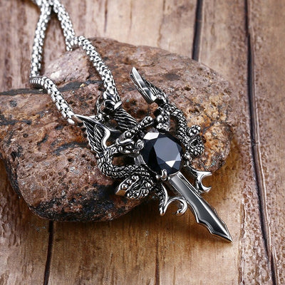 Pendentif à Double Dragon en forme d'épée de croix