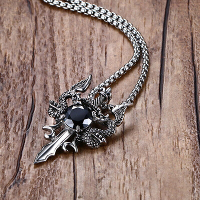 Pendentif à Double Dragon en forme d'épée de croix