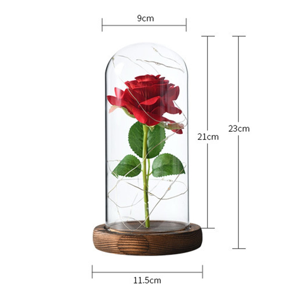 Rose éternelle, galaxie, dans un dôme de verre sur une base en bois - Plusieurs couleurs disponibles
