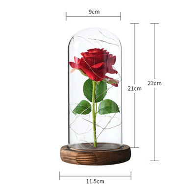 Rose éternelle, galaxie, dans un dôme de verre sur une base en bois - Plusieurs couleurs disponibles