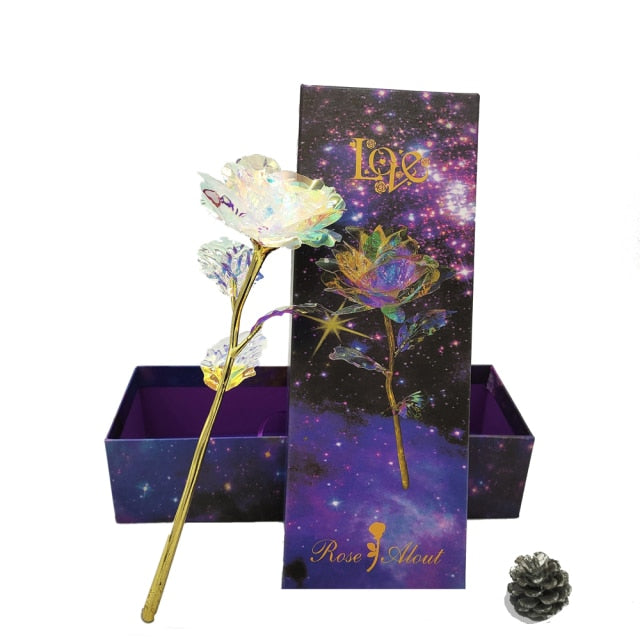 Rose éternelle, galaxie, dans un dôme de verre sur une base en bois - Plusieurs couleurs disponibles