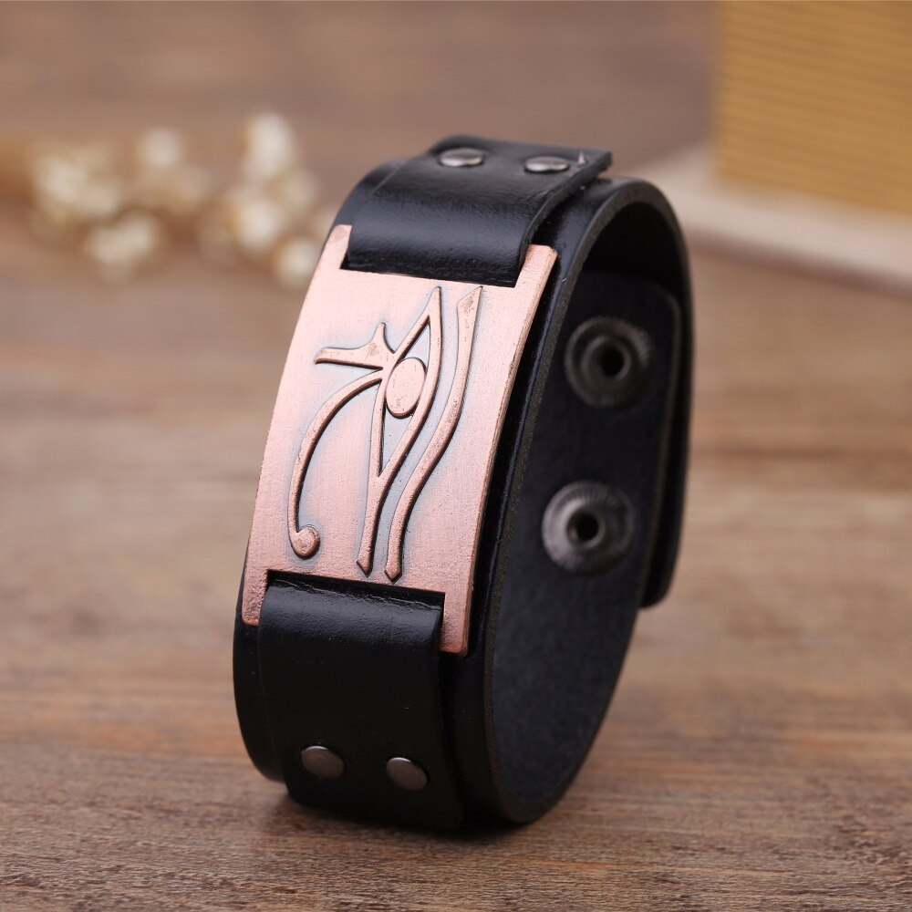 Bracelet en cuir Oeil d'Horus ajustable