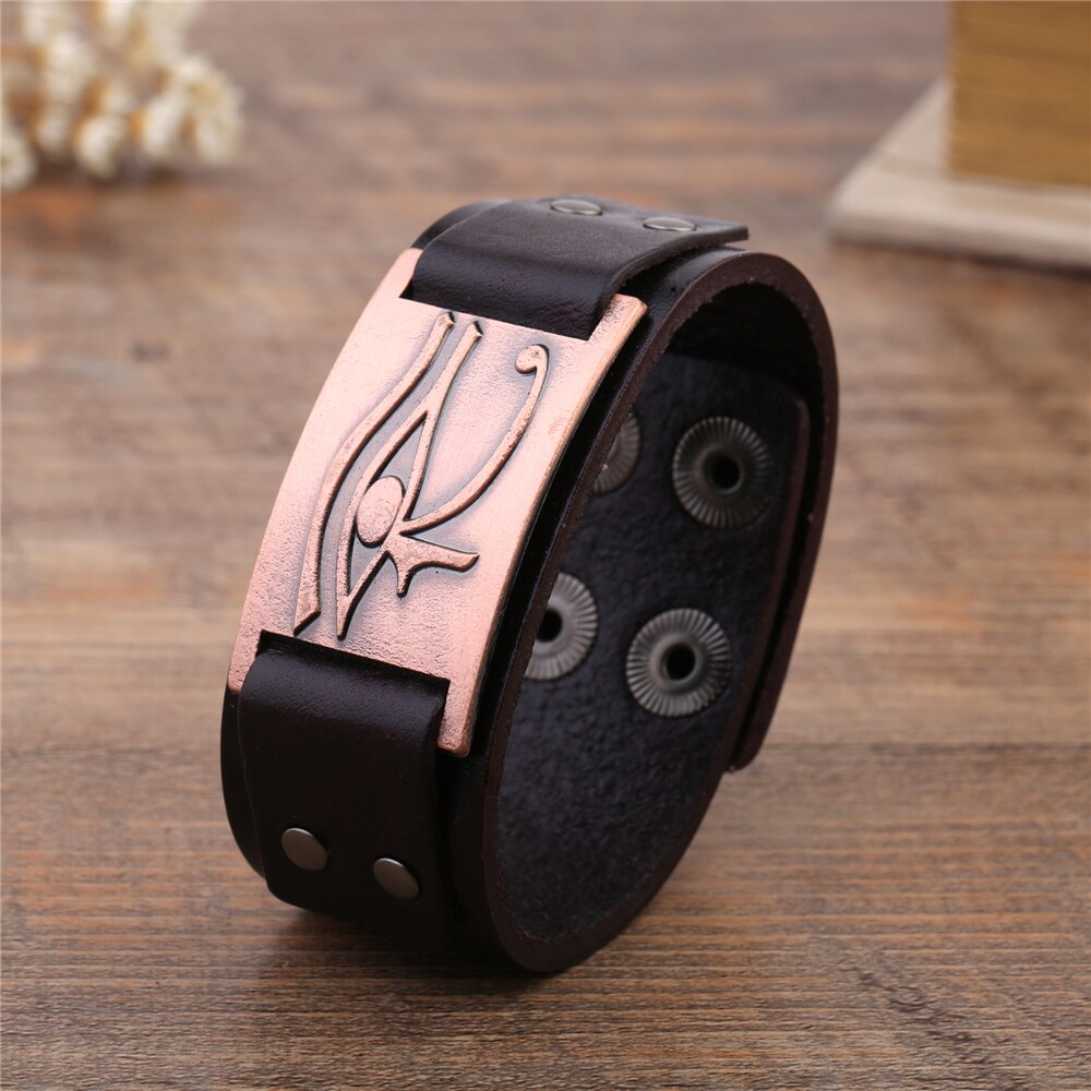 Bracelet en cuir Oeil d'Horus ajustable