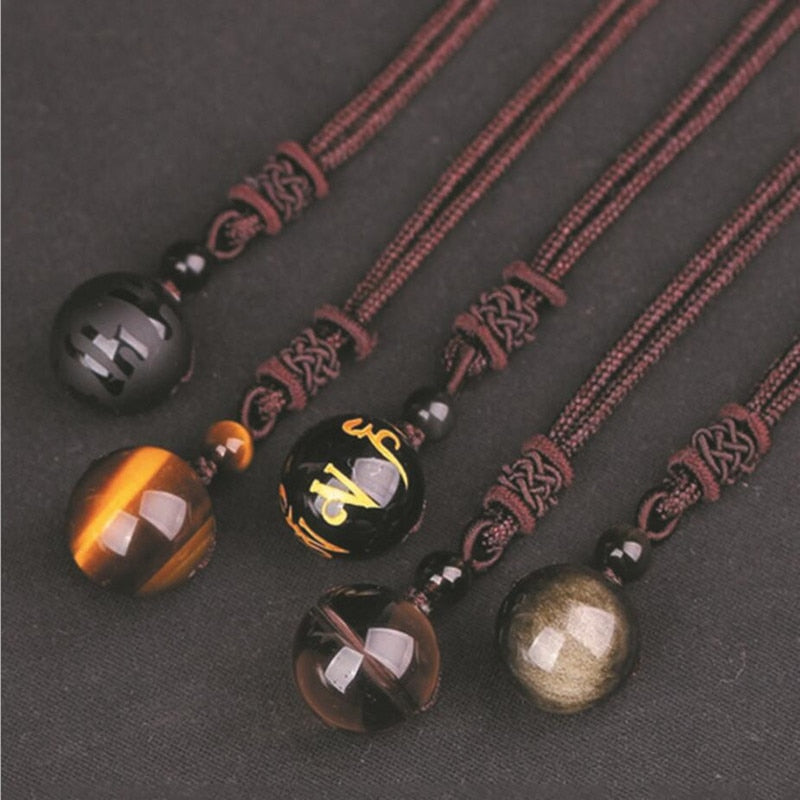 Pendentif en pierre naturelle en obsidienne noire, 16mm, collier pendentif en cristal, amulette porte-bonheur