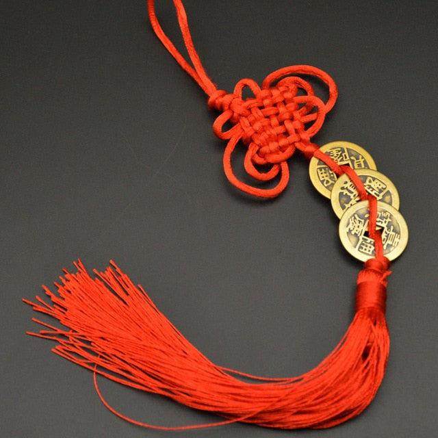 Amuleto de la suerte de Feng Shui chino, nudo manual, amuletos antiguos I CHING, monedas de cobre, mascota, protección de la prosperidad, buena fortuna, decoración del hogar y del automóvil
