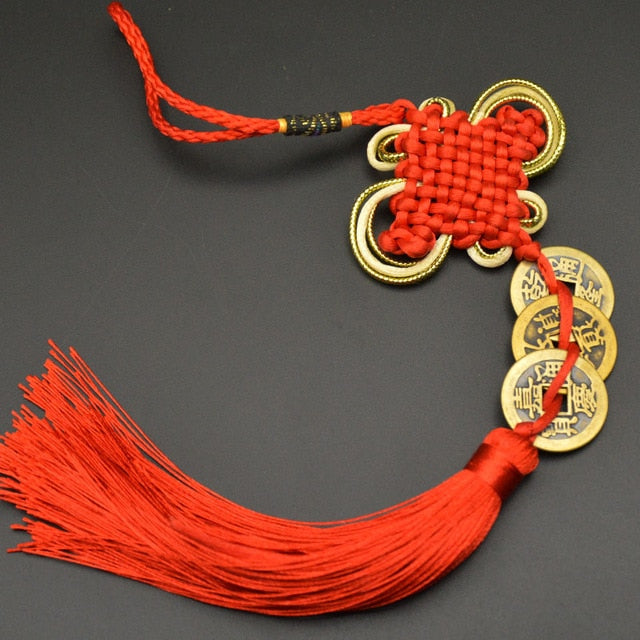 Amuleto de la suerte de Feng Shui chino, nudo manual, amuletos antiguos I CHING, monedas de cobre, mascota, protección de la prosperidad, buena fortuna, decoración del hogar y del automóvil