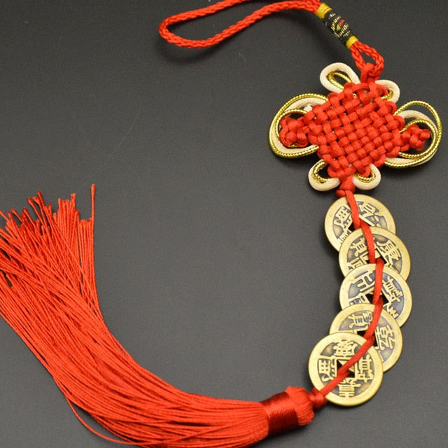 Amuleto de la suerte de Feng Shui chino, nudo manual, amuletos antiguos I CHING, monedas de cobre, mascota, protección de la prosperidad, buena fortuna, decoración del hogar y del automóvil