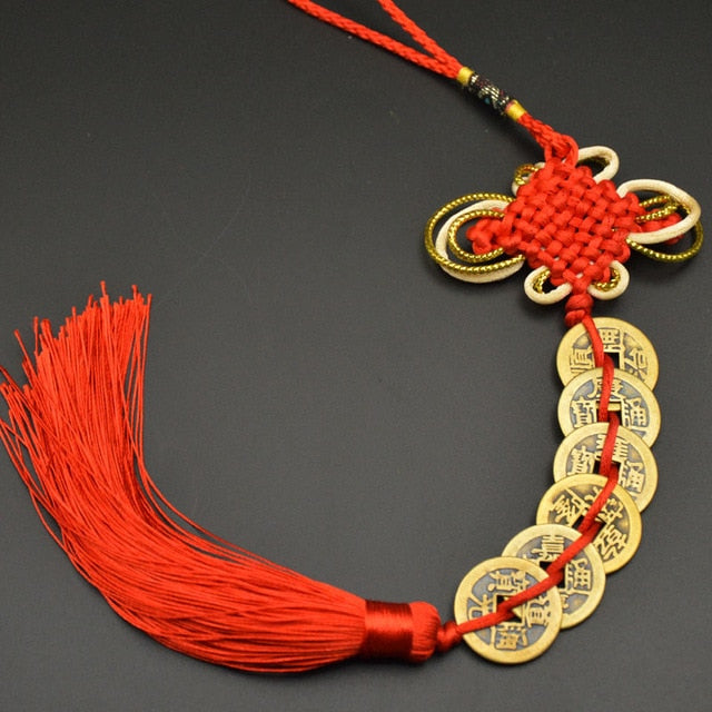 Amuleto de la suerte de Feng Shui chino, nudo manual, amuletos antiguos I CHING, monedas de cobre, mascota, protección de la prosperidad, buena fortuna, decoración del hogar y del automóvil