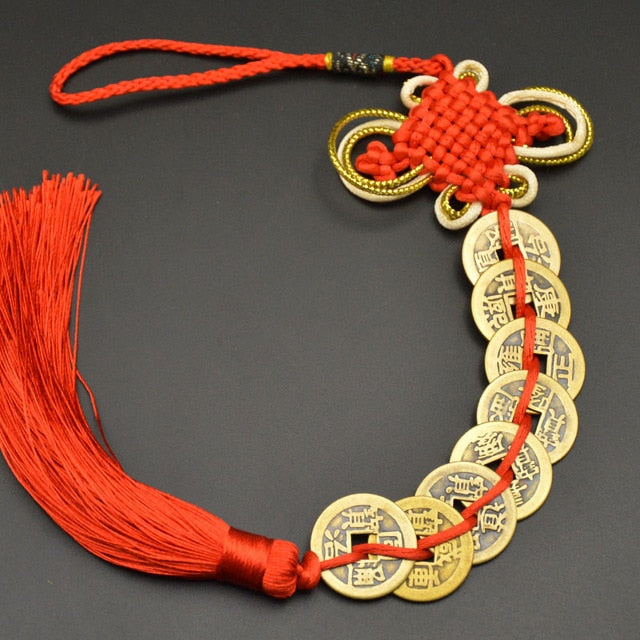 Amuleto de la suerte de Feng Shui chino, nudo manual, amuletos antiguos I CHING, monedas de cobre, mascota, protección de la prosperidad, buena fortuna, decoración del hogar y del automóvil