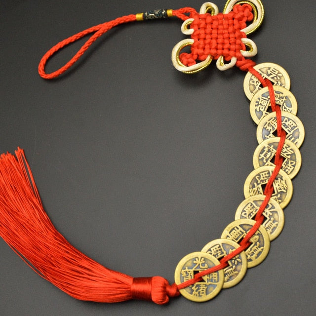 Amuleto de la suerte de Feng Shui chino, nudo manual, amuletos antiguos I CHING, monedas de cobre, mascota, protección de la prosperidad, buena fortuna, decoración del hogar y del automóvil