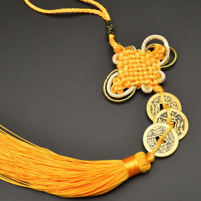 Amuleto de la suerte de Feng Shui chino, nudo manual, amuletos antiguos I CHING, monedas de cobre, mascota, protección de la prosperidad, buena fortuna, decoración del hogar y del automóvil