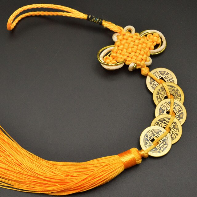 Amuleto de la suerte de Feng Shui chino, nudo manual, amuletos antiguos I CHING, monedas de cobre, mascota, protección de la prosperidad, buena fortuna, decoración del hogar y del automóvil