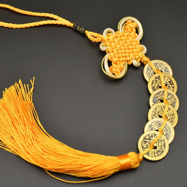Amuleto de la suerte de Feng Shui chino, nudo manual, amuletos antiguos I CHING, monedas de cobre, mascota, protección de la prosperidad, buena fortuna, decoración del hogar y del automóvil