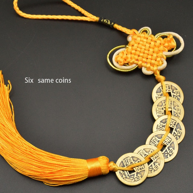 Amuleto de la suerte de Feng Shui chino, nudo manual, amuletos antiguos I CHING, monedas de cobre, mascota, protección de la prosperidad, buena fortuna, decoración del hogar y del automóvil