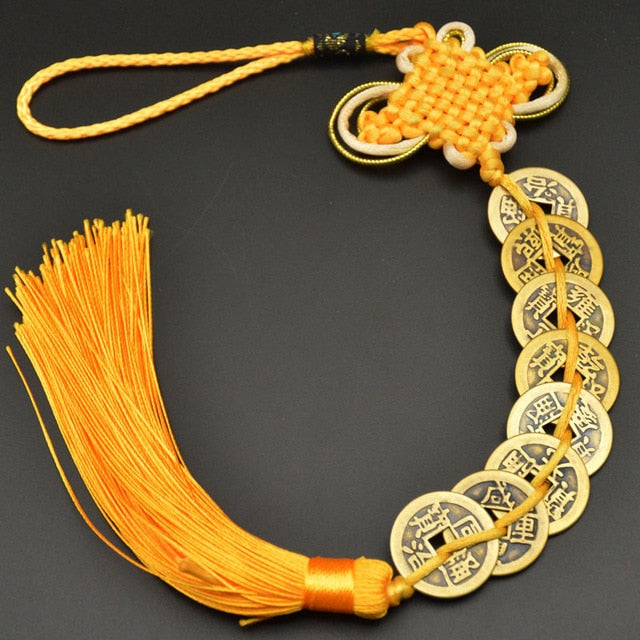 Amuleto de la suerte de Feng Shui chino, nudo manual, amuletos antiguos I CHING, monedas de cobre, mascota, protección de la prosperidad, buena fortuna, decoración del hogar y del automóvil