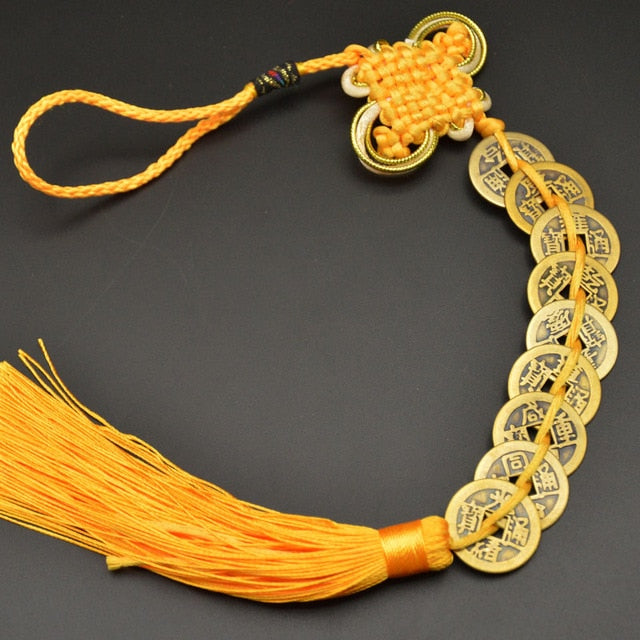 Amuleto de la suerte de Feng Shui chino, nudo manual, amuletos antiguos I CHING, monedas de cobre, mascota, protección de la prosperidad, buena fortuna, decoración del hogar y del automóvil