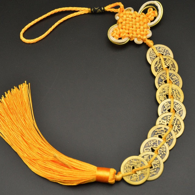 Amuleto de la suerte de Feng Shui chino, nudo manual, amuletos antiguos I CHING, monedas de cobre, mascota, protección de la prosperidad, buena fortuna, decoración del hogar y del automóvil