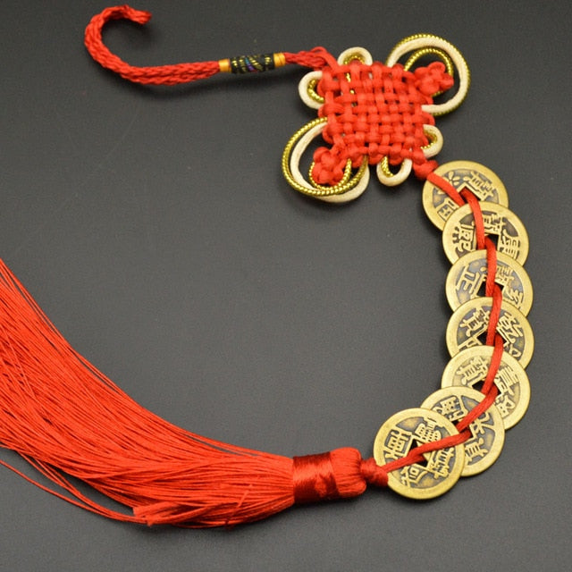 Amuleto de la suerte de Feng Shui chino, nudo manual, amuletos antiguos I CHING, monedas de cobre, mascota, protección de la prosperidad, buena fortuna, decoración del hogar y del automóvil