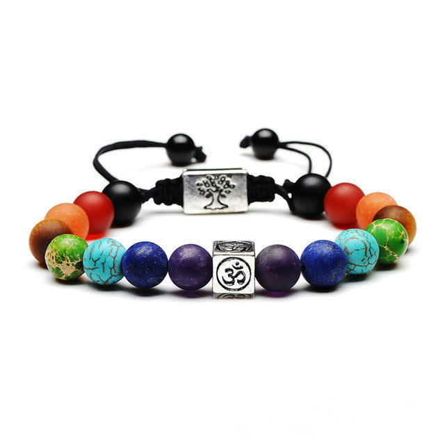 Pulsera de piedra natural 7 Chakras Yoga Reiki para la oración y la curación - Disponible en oro o plata