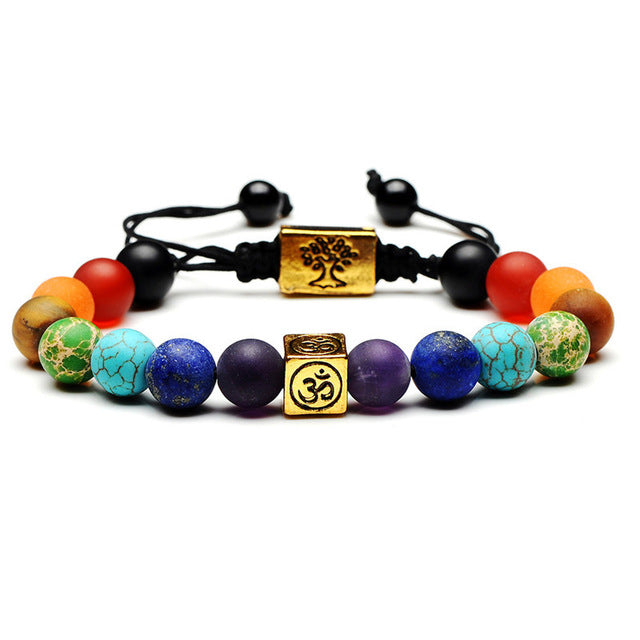 Pulsera de piedra natural 7 Chakras Yoga Reiki para la oración y la curación - Disponible en oro o plata